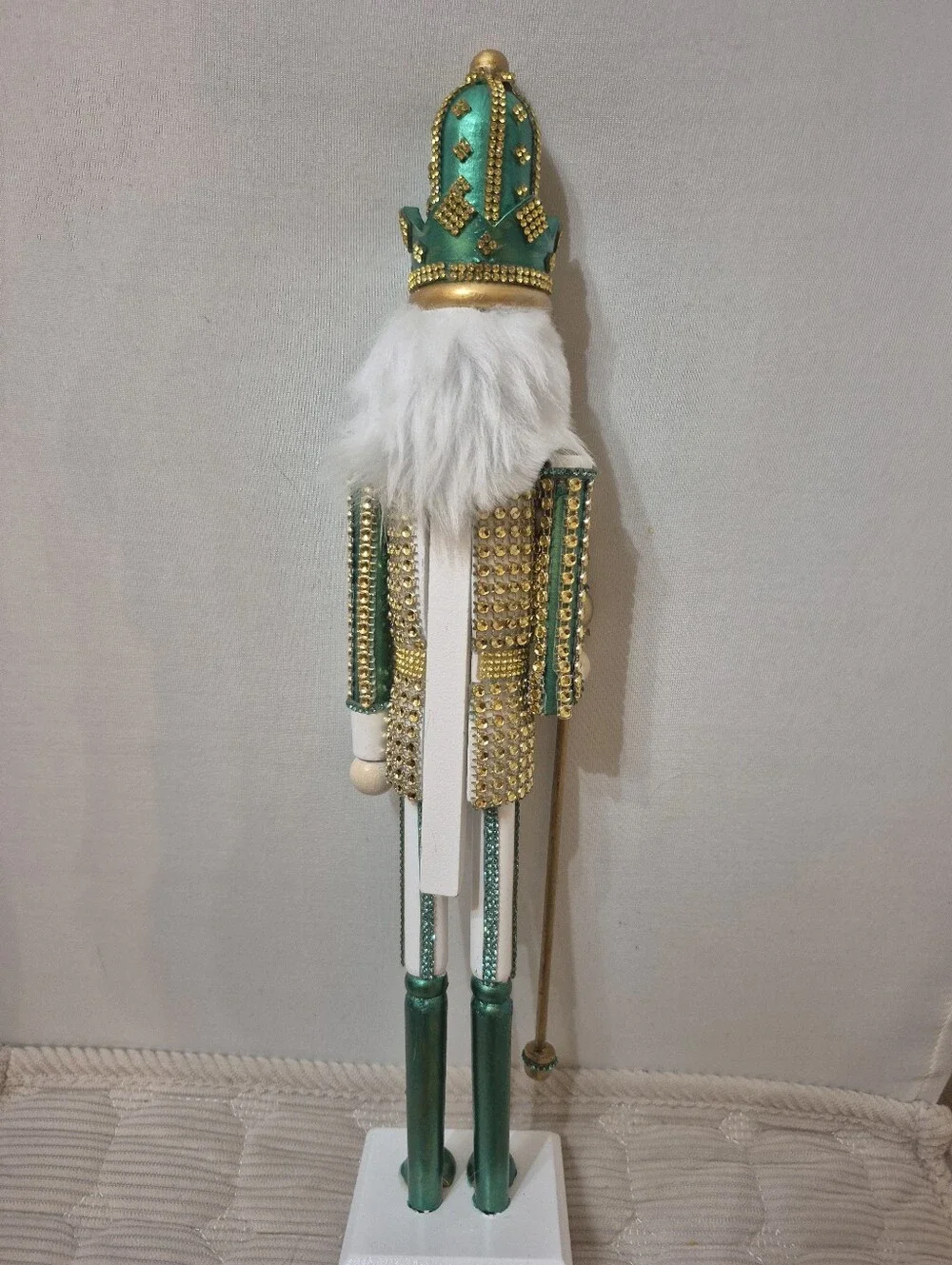 Green and Gold Bejeweled Nutcracker Figurine